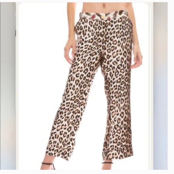 La Prestic Ouiston Miami Animal Print Silk Capri PantsLeopard Print Pants - Picture 1 of 16